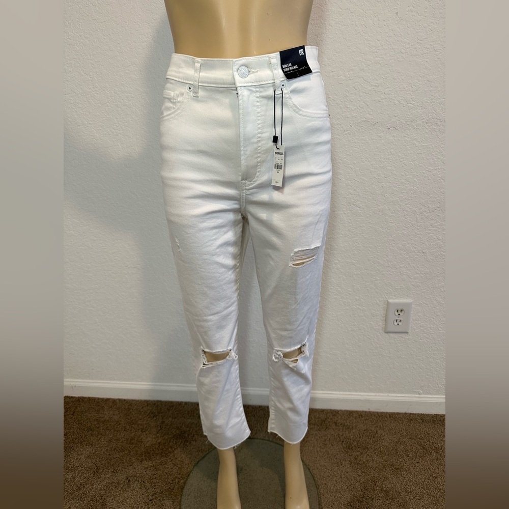 Express jeans pants 6R Mom Super High Rise new White Color